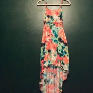 Floral High-Low Spaghetti Strap Dress